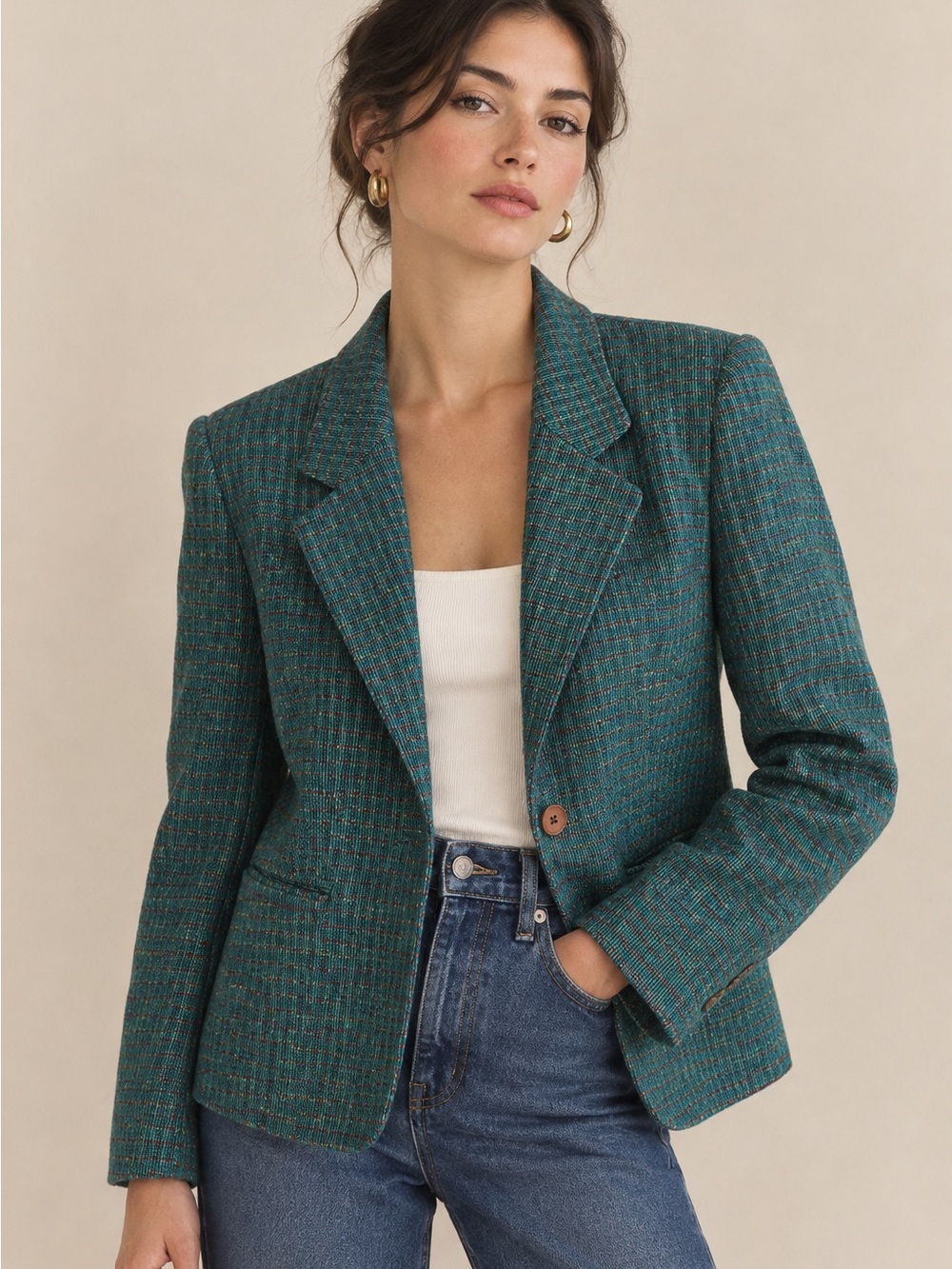 Vintage Women's Teal Classic Tweed Blazer Jacket